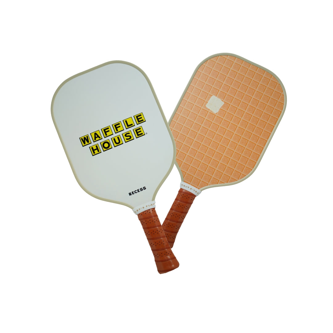 Waffle House printed pickle ball paddle showing both sides