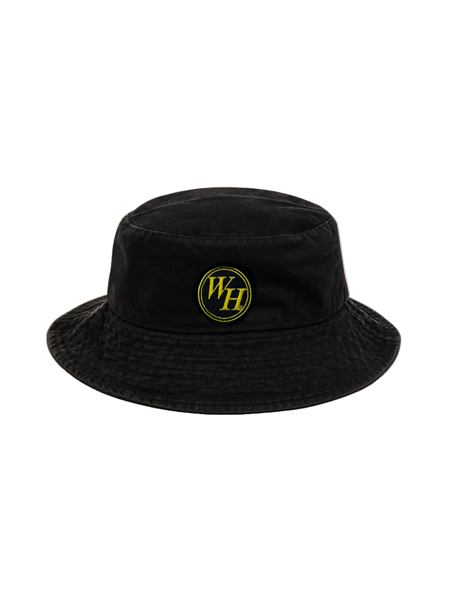 Black youth bucket hat with yellow circle Waffle House logo