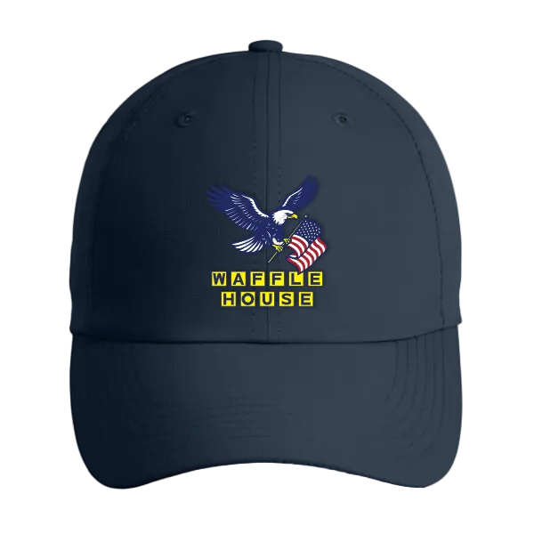 Navy blue cap with Waffle House logo featuring an eagle and American flag