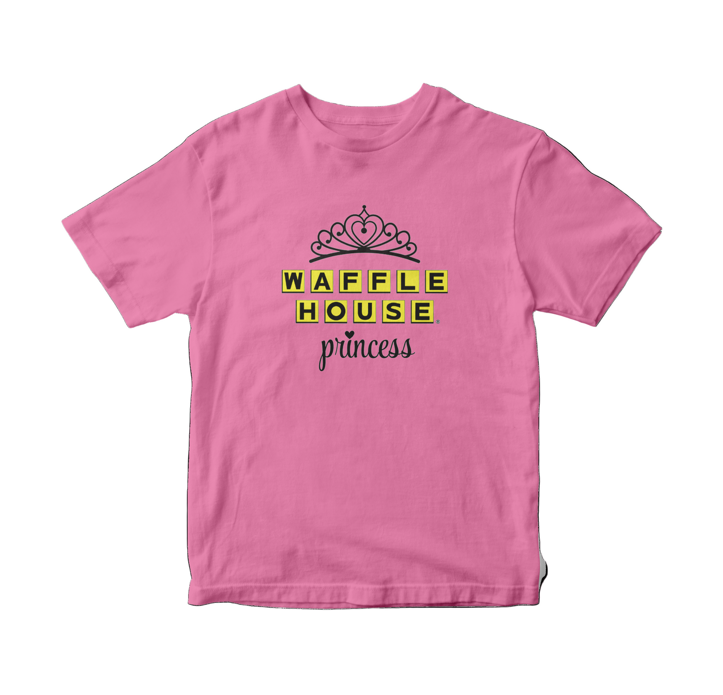 Pink t-shirt with 'Waffle House Princess' text and logo
