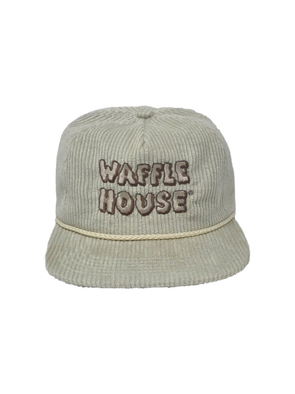 ivory colored corduroy hat with Waffle House embroidered on the front