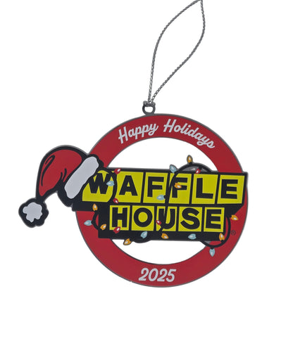 Waffle House ornament with 'Happy Holidays' text and 2025 