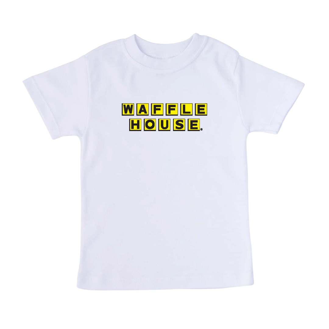 White youth t-shirt with Waffle House logo on front