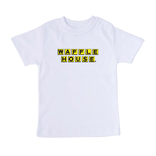 White youth t-shirt with Waffle House logo on front