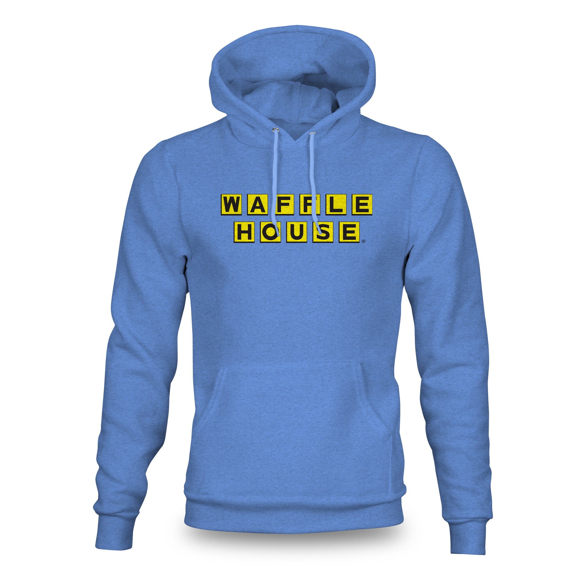 Blue hoodie with yellow Waffle House logo on the front