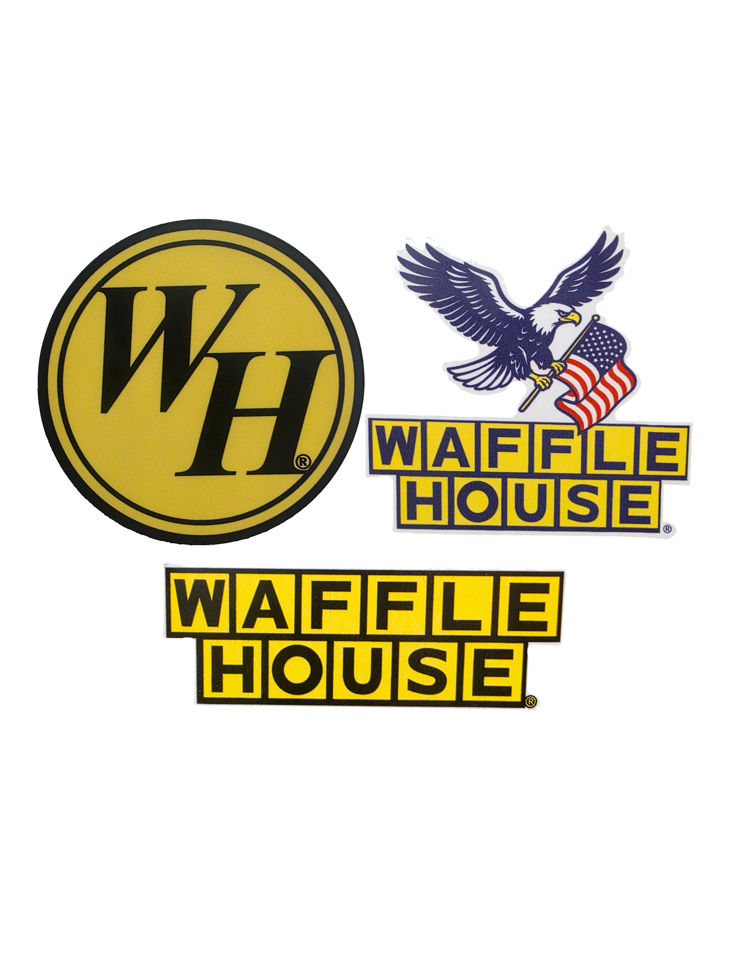 All three magnets with the circle logo, block logo, and Patriotic logo
