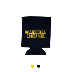 Black koozie with Yellow Waffle House Logo