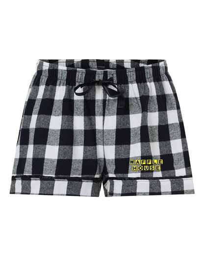 Black and White Plaid Women's Flannel Shorts with Waffle House imprint