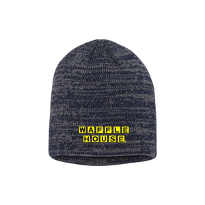 Navy marled knit beanie with the Waffle House logo.