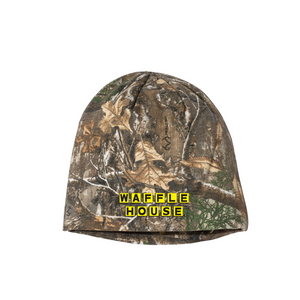 Camo beanie with yellow and black Waffle House logo
