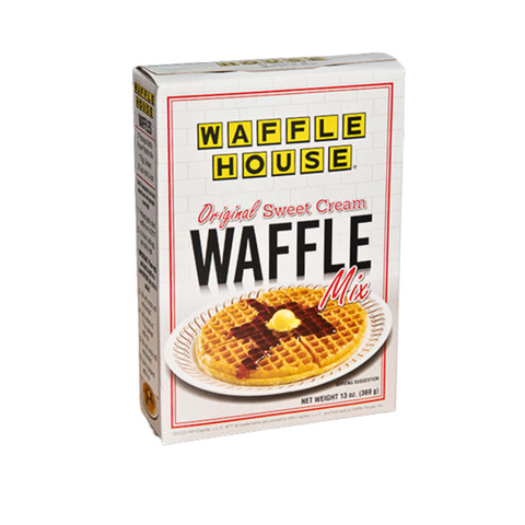 Box of Waffle House waffle mix sitting on table