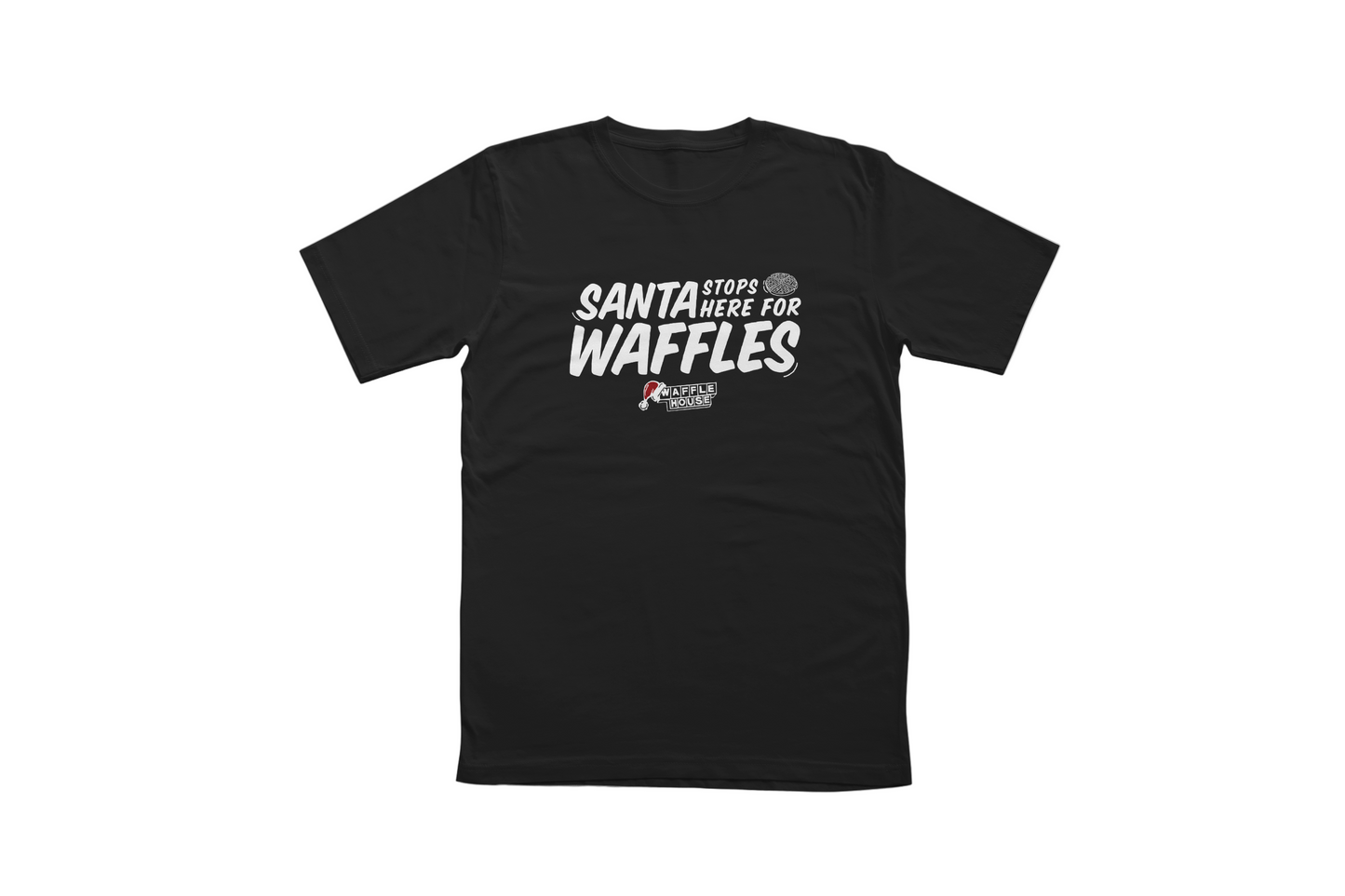 Waffle House Santa Stop Here for Waffles Black T-Shirt