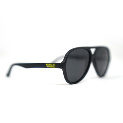 Black sunglasses with Waffle House logo on arm