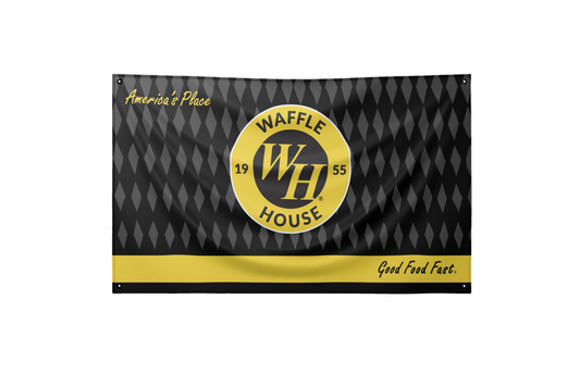Waffle House branded flag with yellow and black design