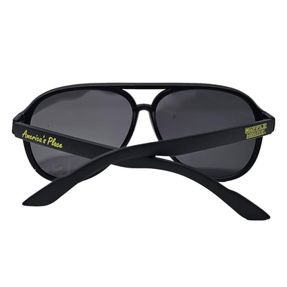 Black sunglasses with Waffle House logo on arm