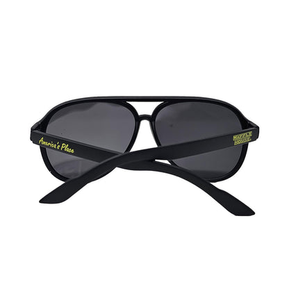 Black sunglasses with Waffle House logo on arm