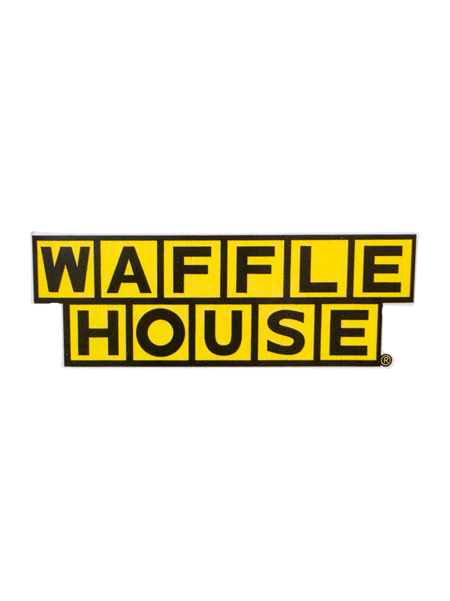 Block waffle house logo in Yellow and black with a white outline