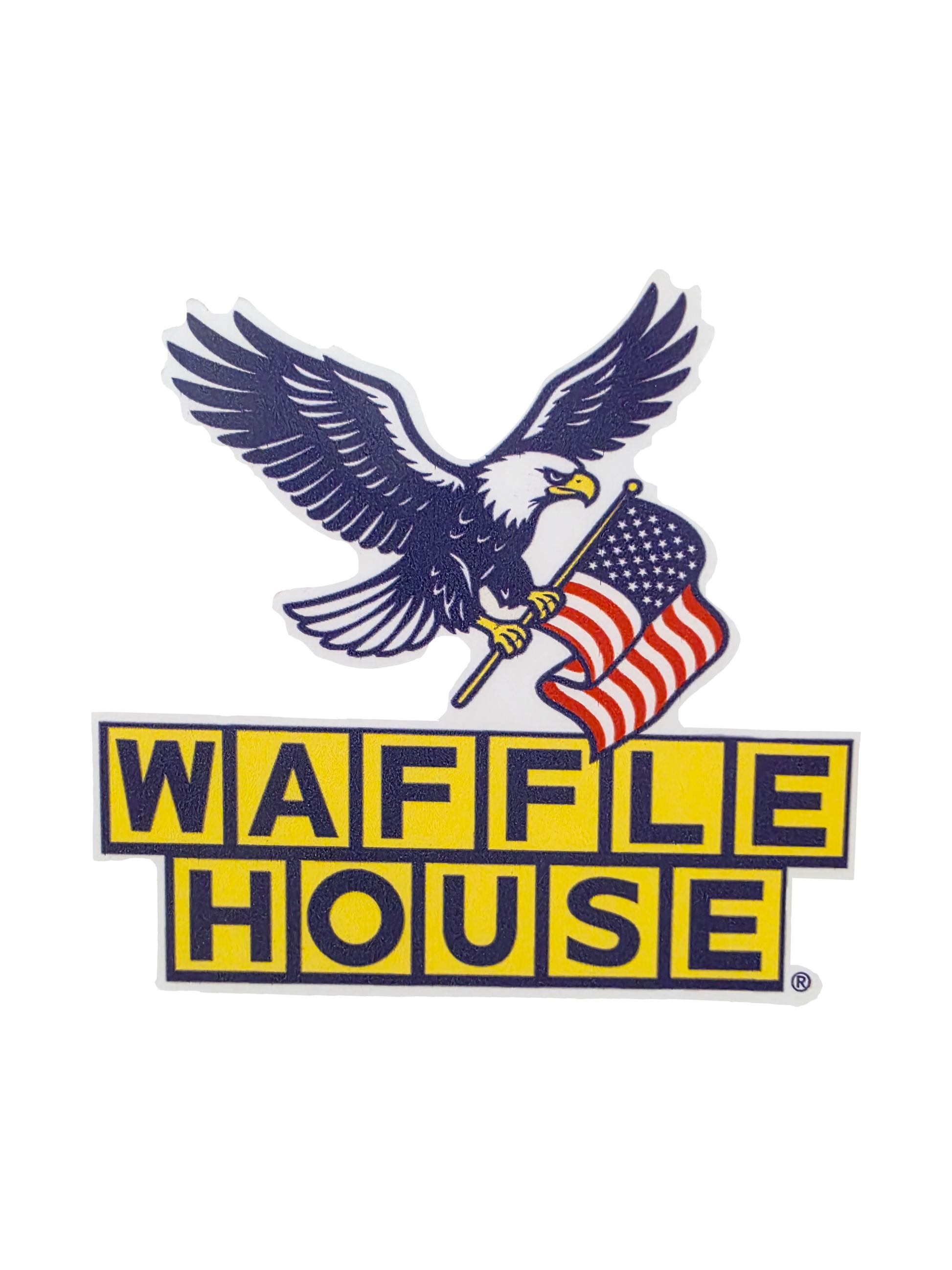 Waffle House Patriotic Eagle design in Blue, Red, White, and Yellow with a white outline