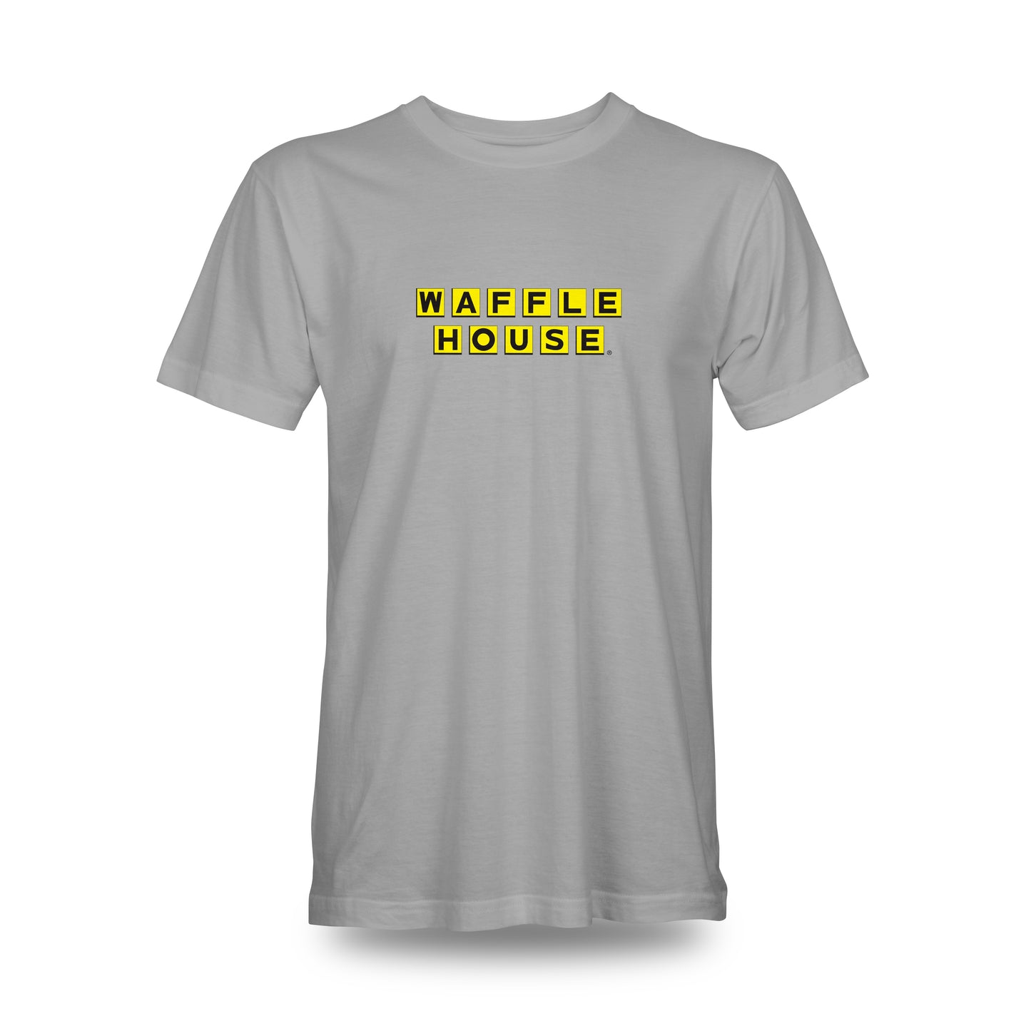 gray tshirt with Waffle House yellow logo on the front