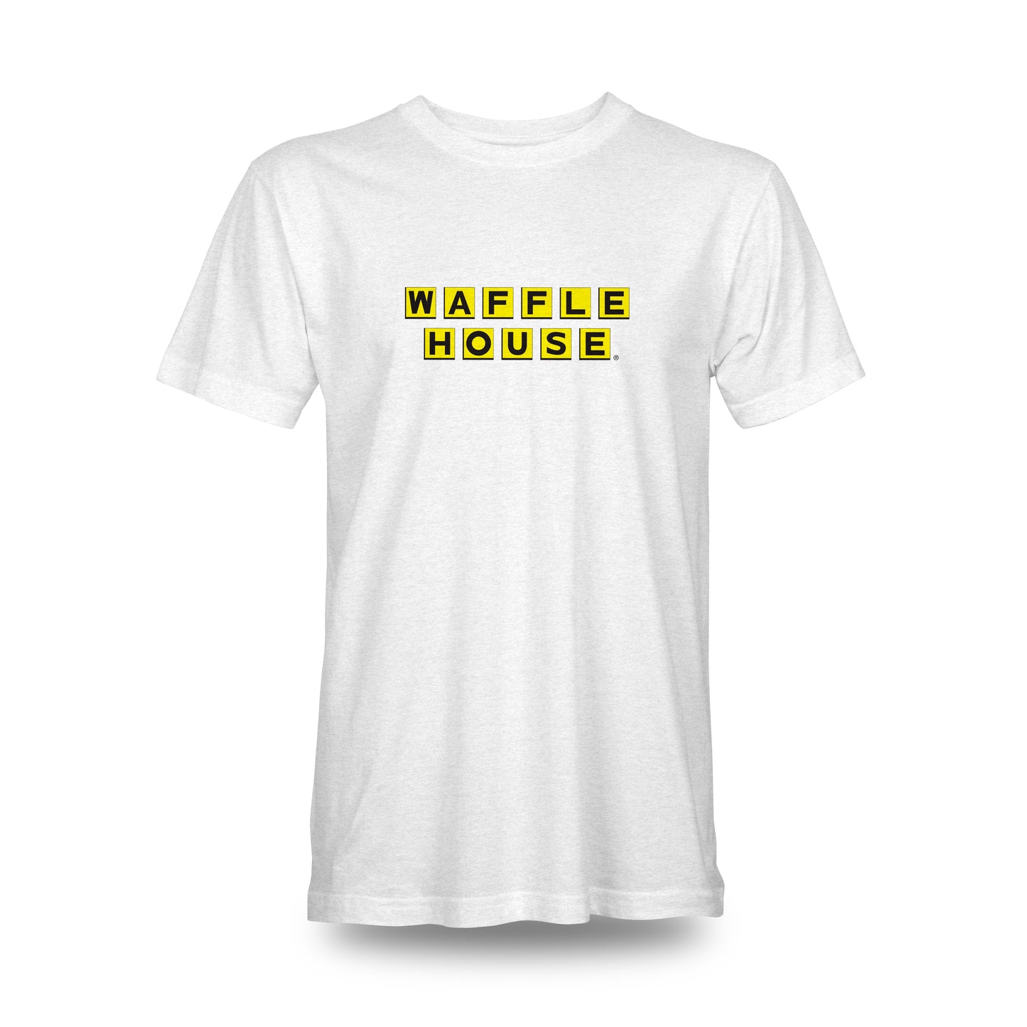 white tshirt with Waffle House yellow logo on the front