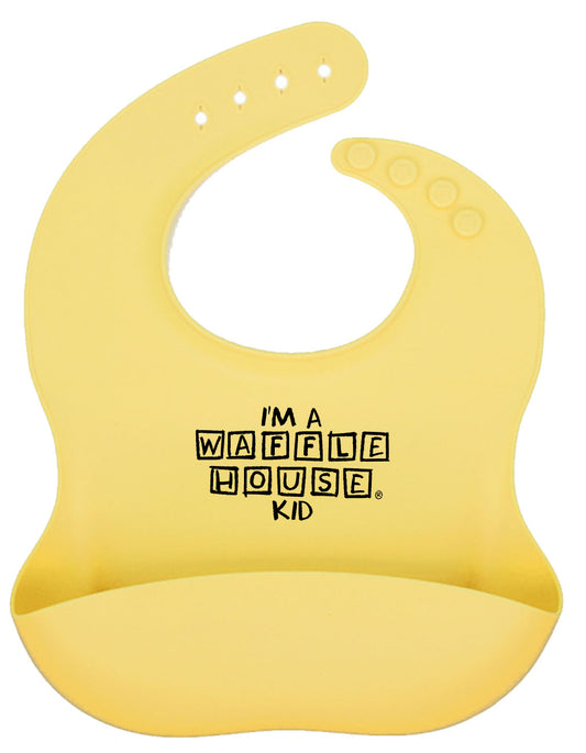 yellow silicone bib Waffle House Kid printed in black