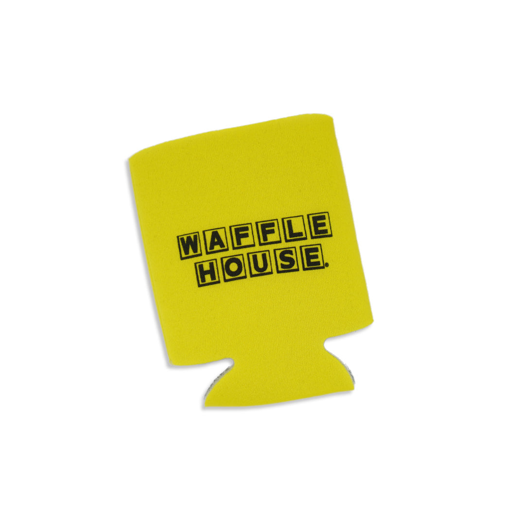 yellow can cooler with black Waffle House logo