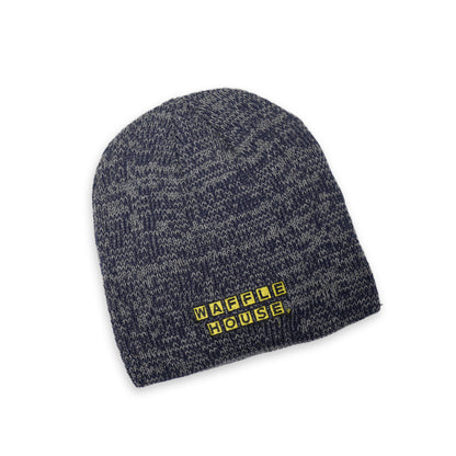 Navy marled knit beanie with the Waffle House logo.