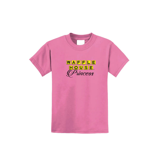 Pink youth t shirt printed with "I'm a Waffle House Princess"